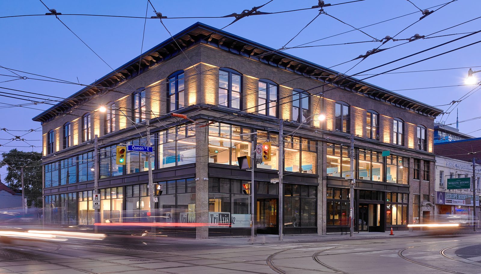 WE Global Learning Centre, Toronto, heritage restoration at dusk